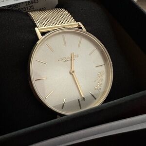 Coach Perry White Dial Gold Mesh Bracelet Watch For Women